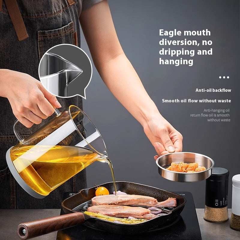 Glass Oil Drain Pot with Stainless Steel Cover - Household Kitchen Oil Filter Jar