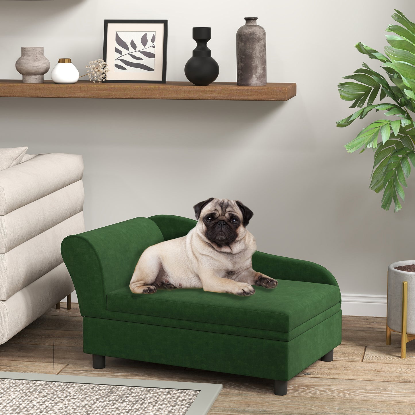 Pet Sofa Bed Couch with Storage for Cats and Small Dogs - Green