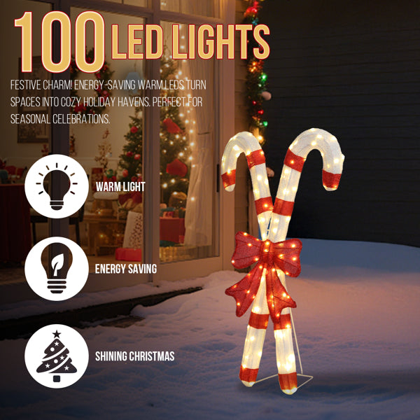 Lighted Candy Cane Christmas Decorations with Red Bow – 100 LED