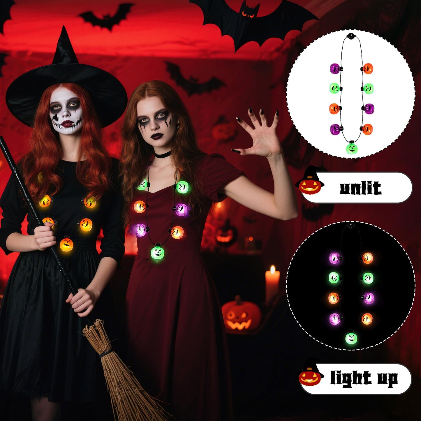 3PCS Light Up Pumpkin Necklaces - Halloween Party Accessories