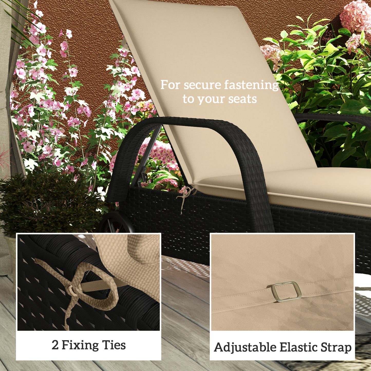 Outdoor Chaise Lounge Cushion Set of 2 - Foldable, UPF50+ Beige
