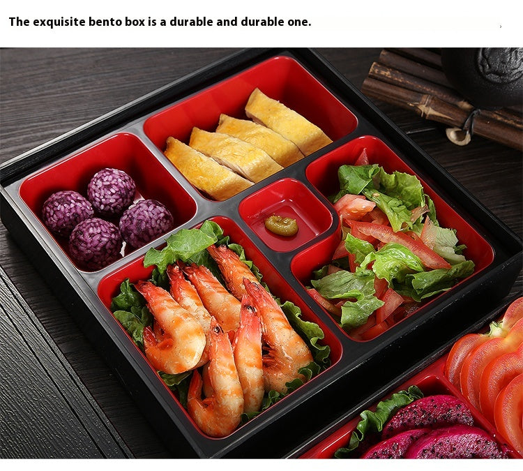 Japanese Style Wooden Grain Plastic Lunch Box with Divided Compartments