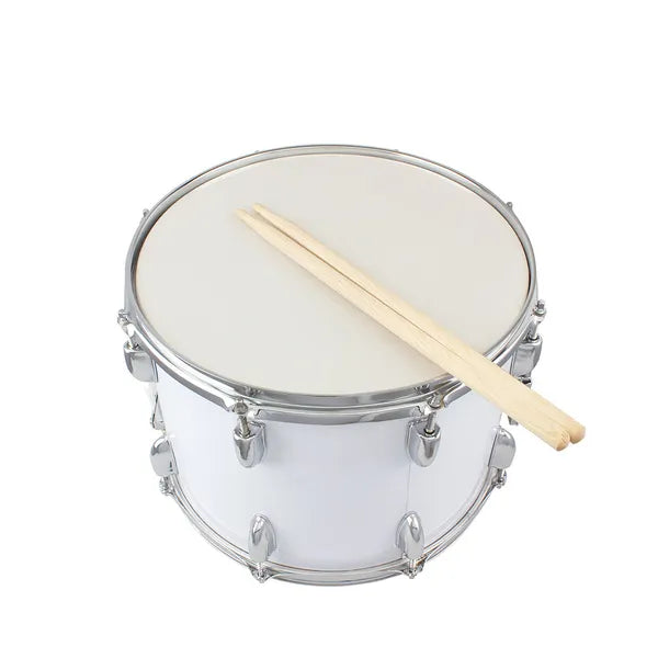 14 x 10 Inches Marching Drum with Drumsticks and Key Strap - White