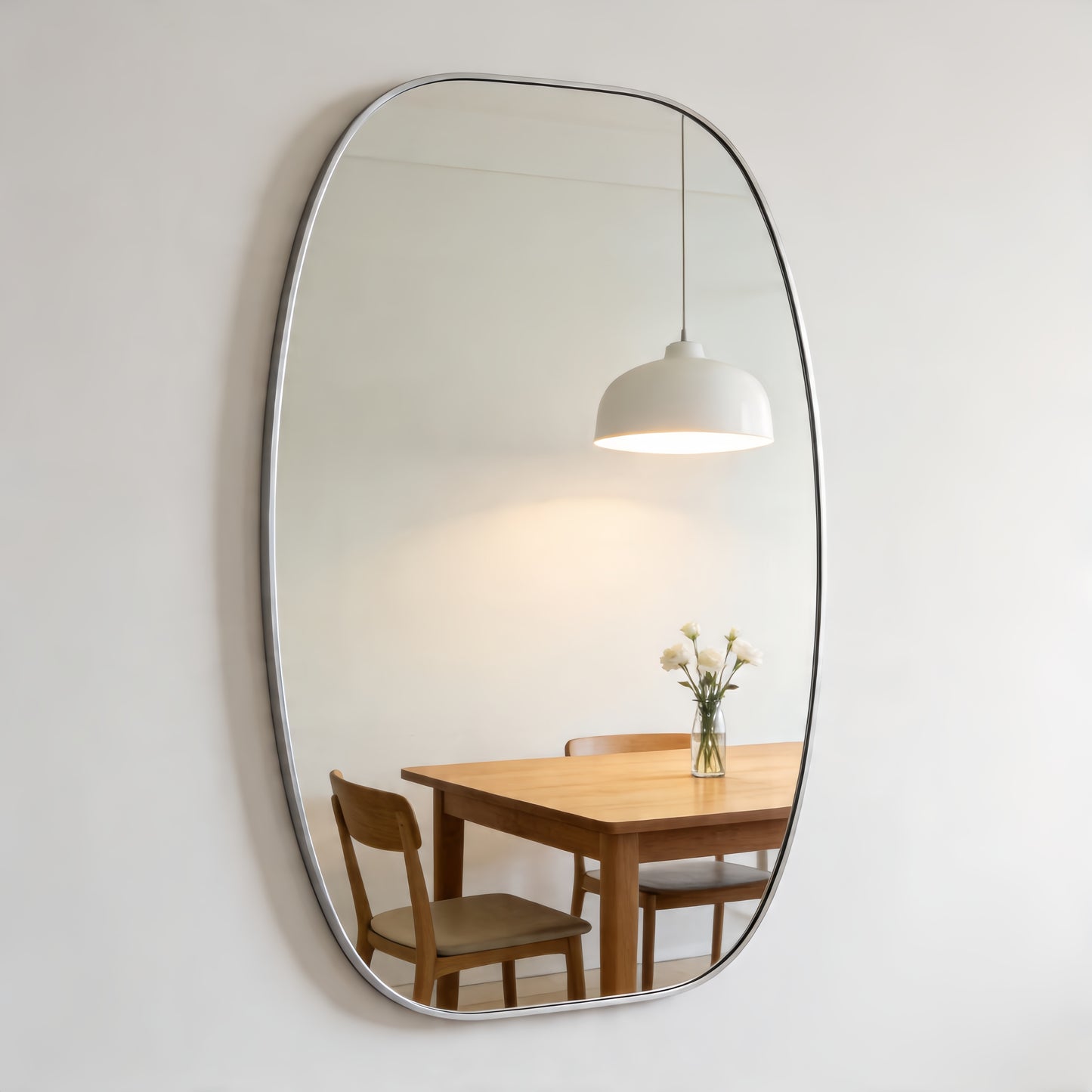Silver Metal Framed Oval Bathroom Mirror - 30x48 Inches