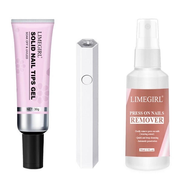 Manicure Nail Tips & Nail Glue Set - Solid State Nail Tips & Remover Glue