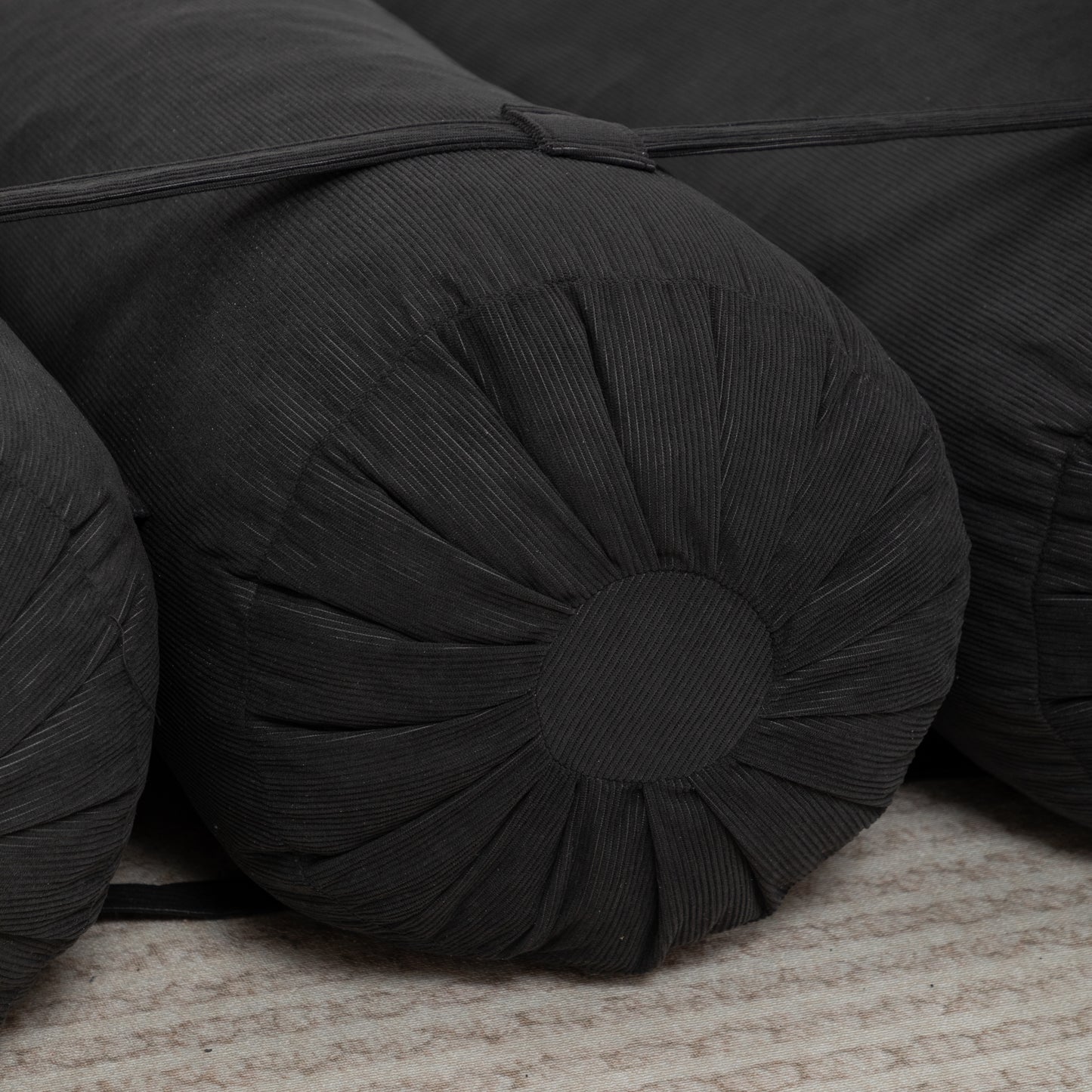 Adjustable Corduroy Floor Sofa - Black Multi-Person Leisure Chair