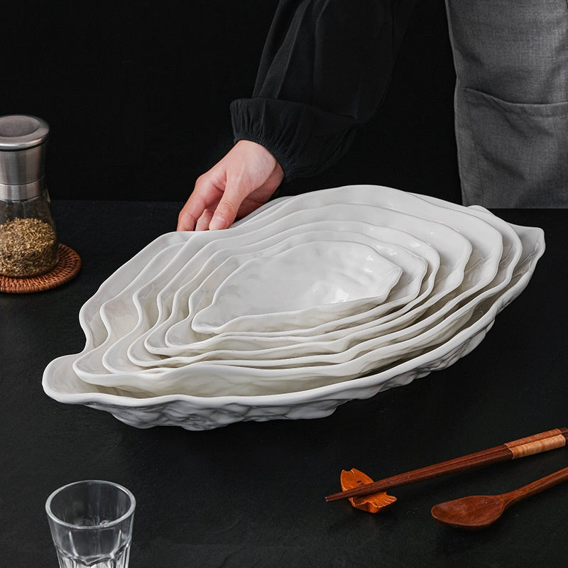 Oyster-Shaped Ceramic Salad Plate Set - Multiple Sizes, Elegant Kitchen Dinnerware
