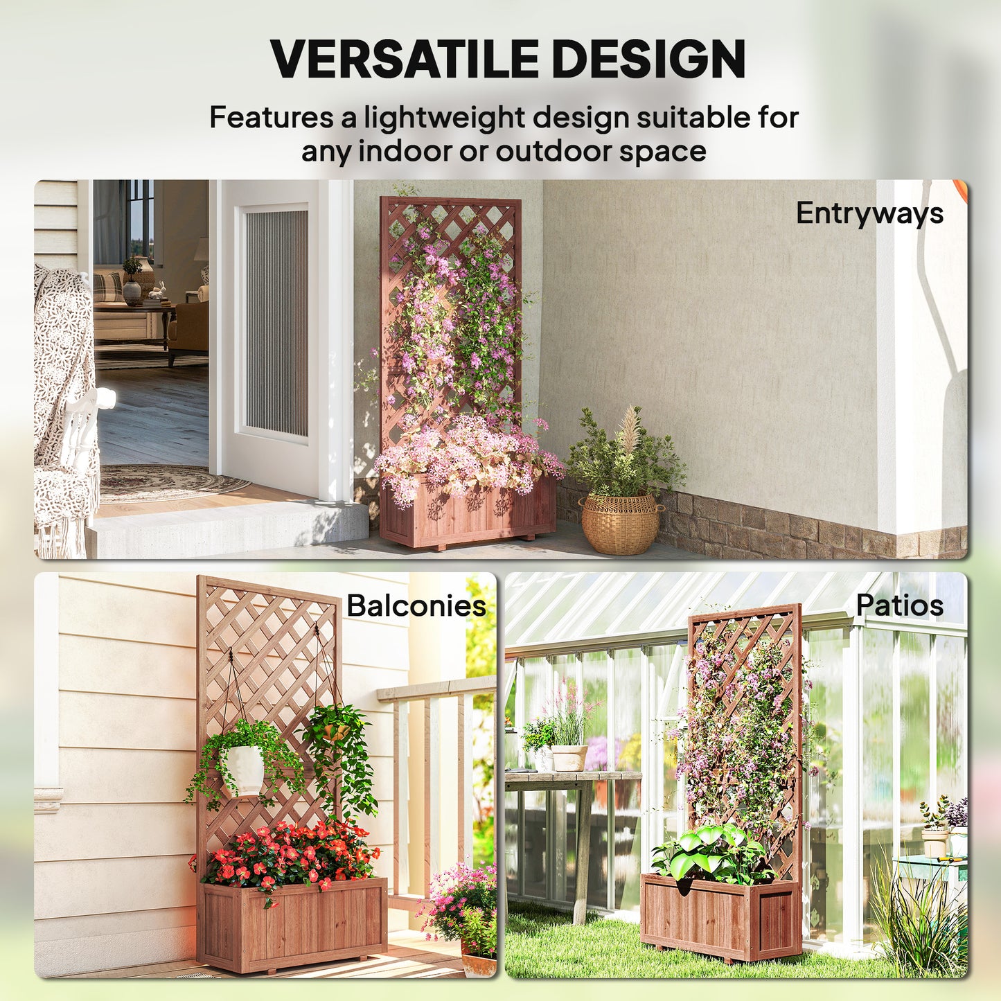 Wooden Raised Garden Bed with Trellis - Outdoor Planter Box, Orange 820x820x85mm