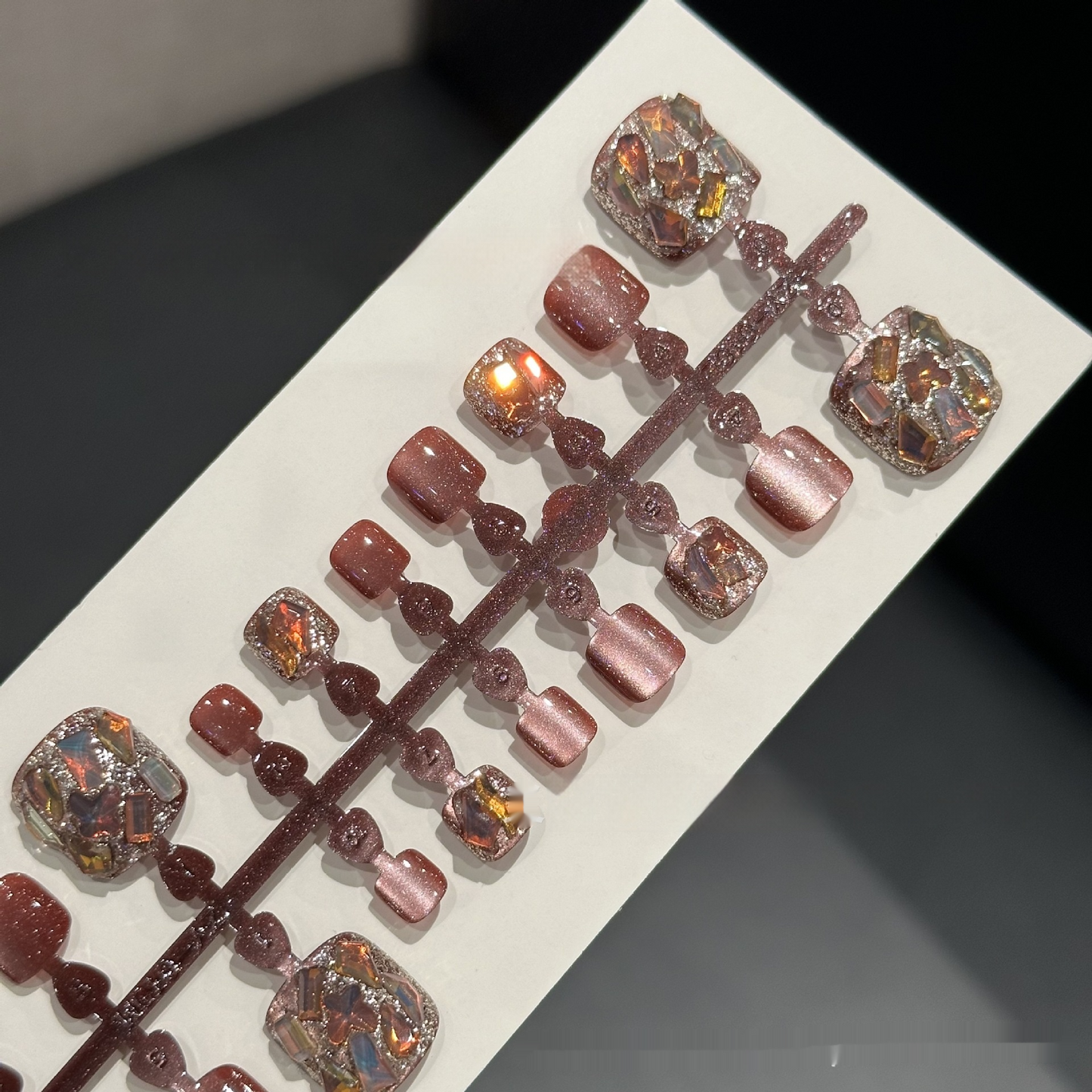 Toenail Wear Coffee Rhinestone UV Nail Art Kit - Cat's Eye, S,M,L Colors