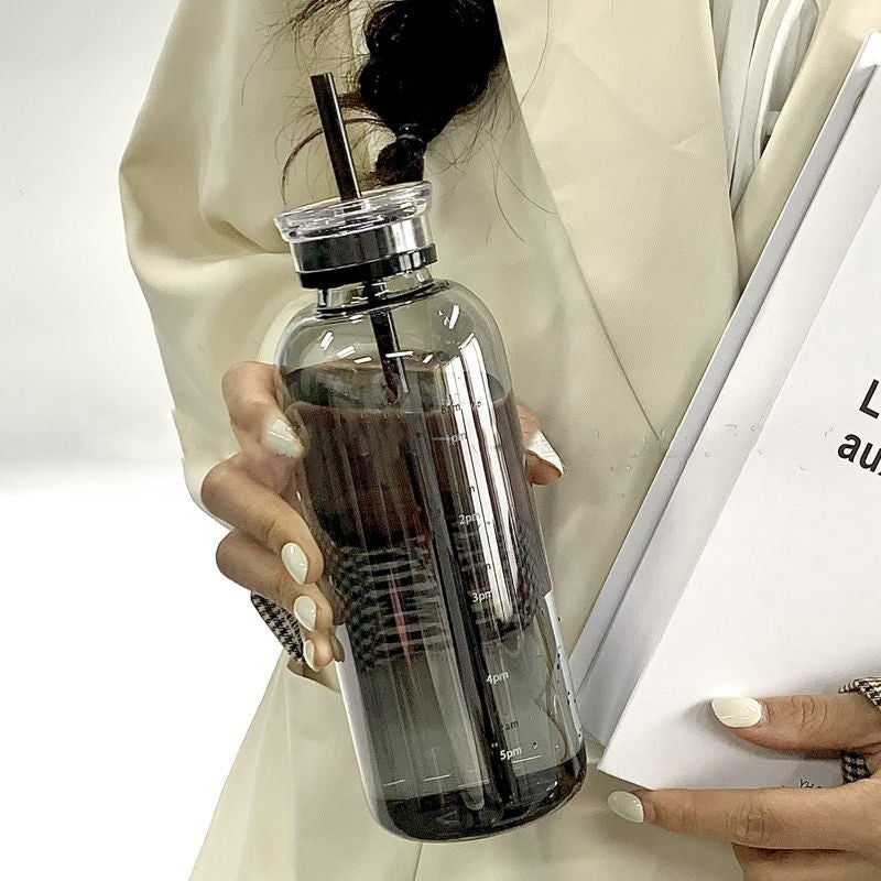 Large Capacity Double Lid Glass Water Tumbler - Office Drinkware