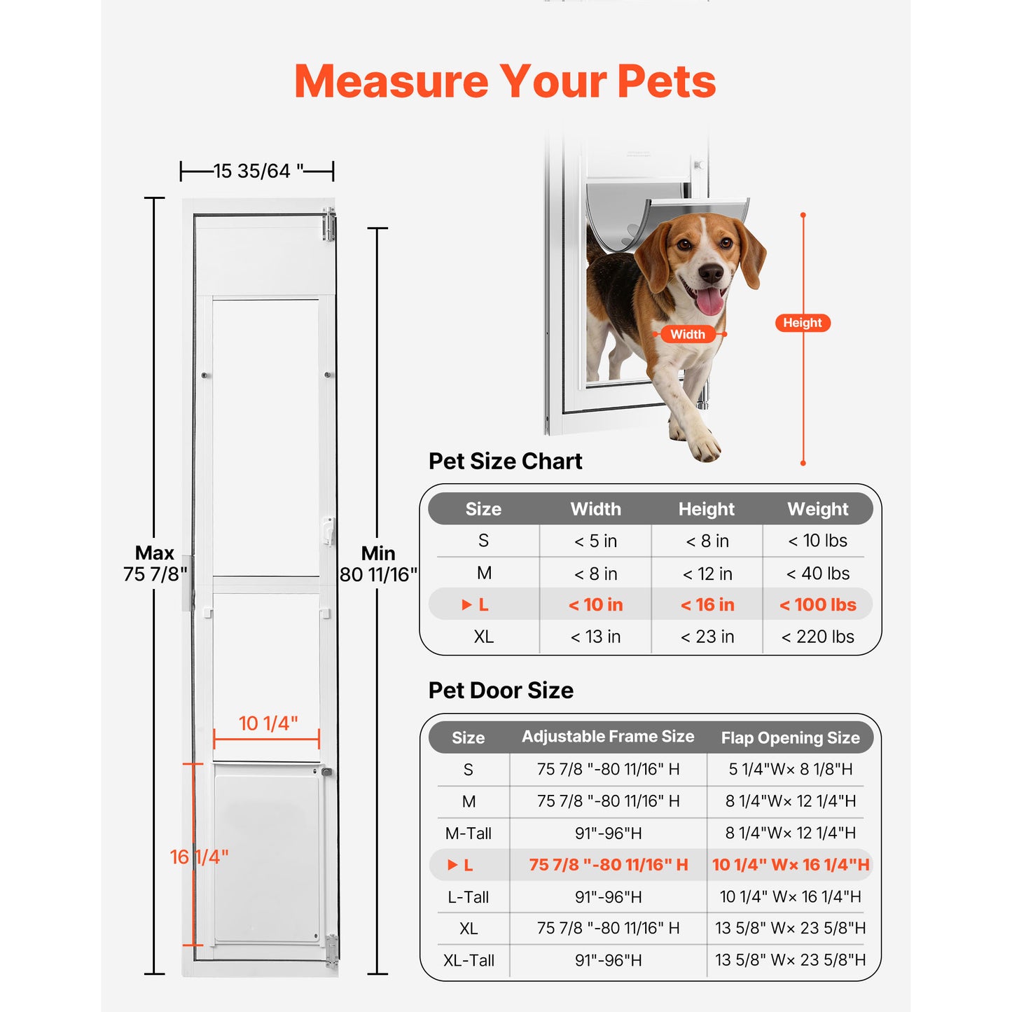 Adjustable Large Dog Door for Sliding Glass Doors - Aluminum Frame with Lock
