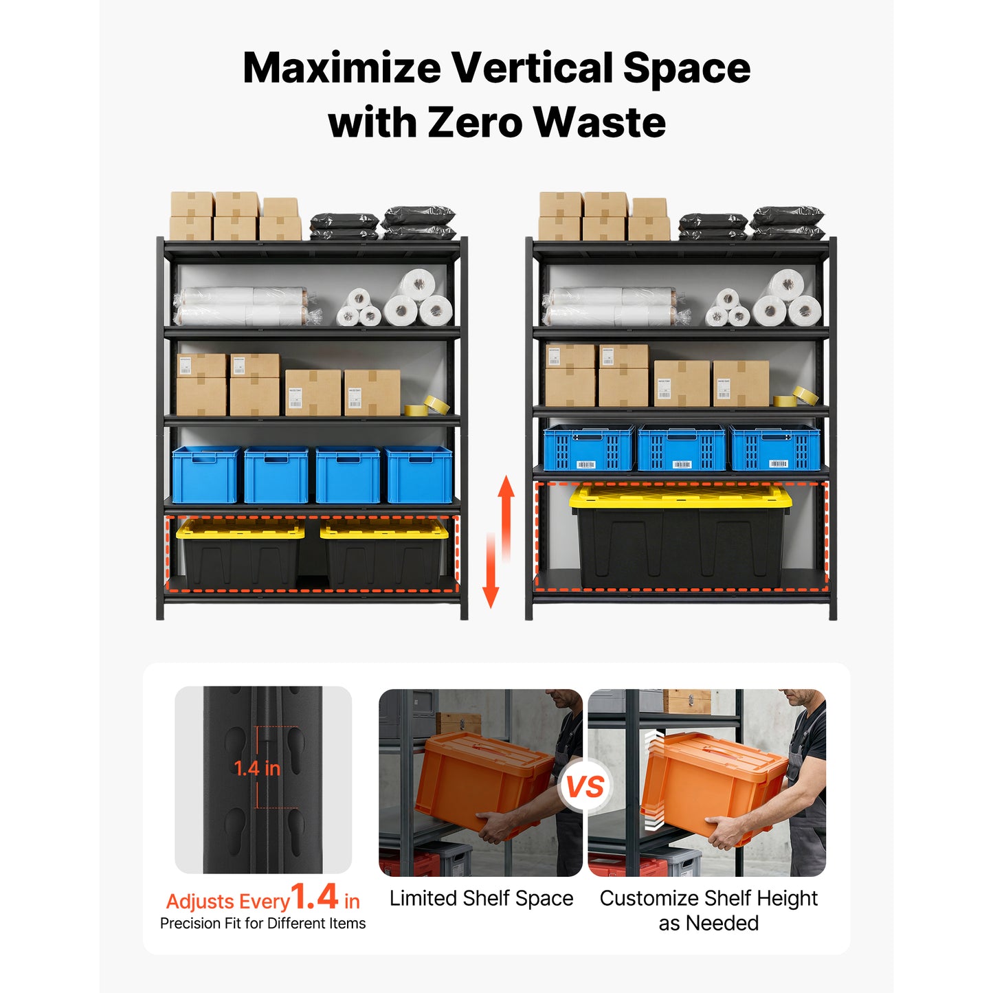Heavy Duty Garage Storage Shelves - 5-Tier Adjustable Metal Utility Rack, 3000 Lb Capacity