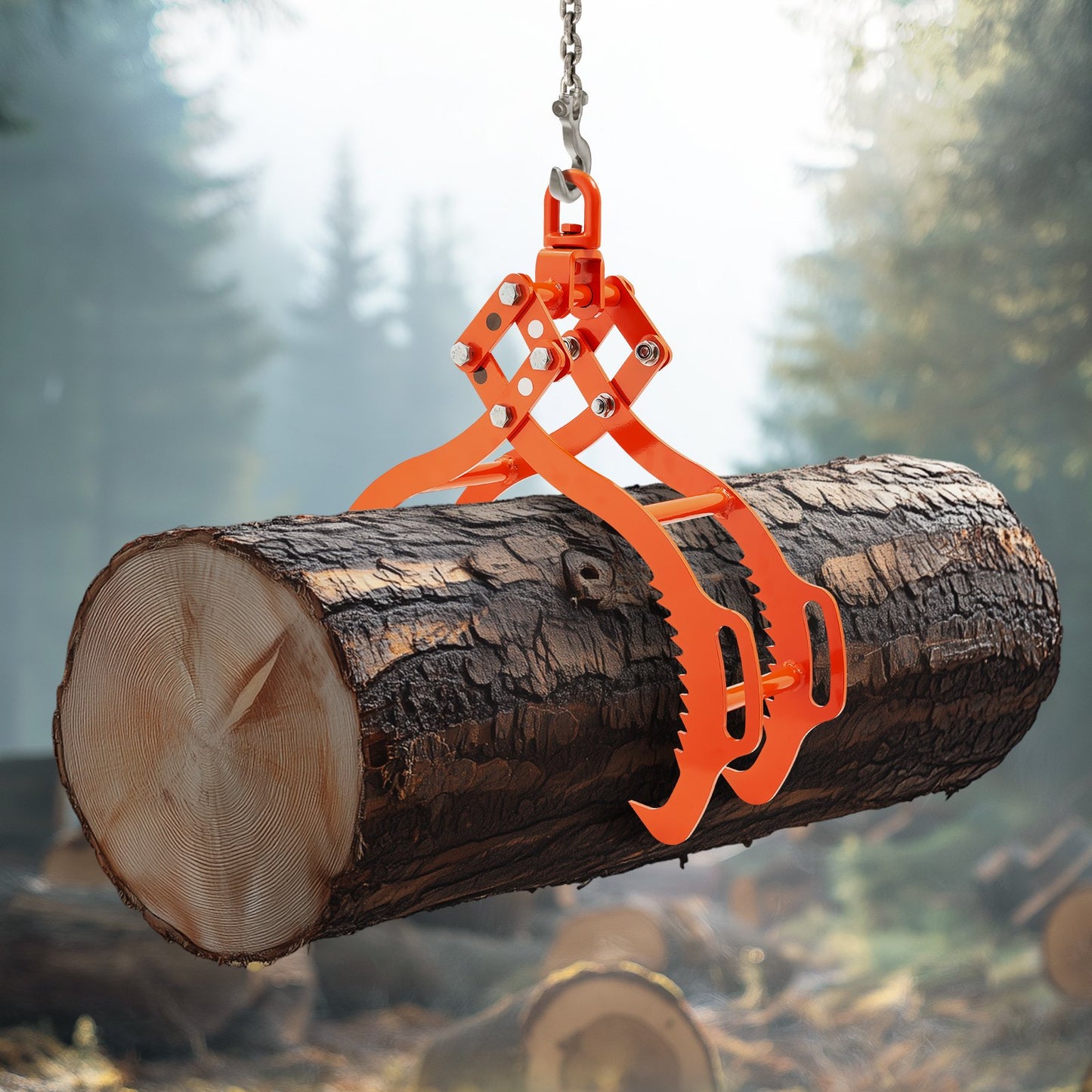 28in Log Lifting Tongs with 4 Claws, Solid Steel, Swivel Hook - Heavy Duty