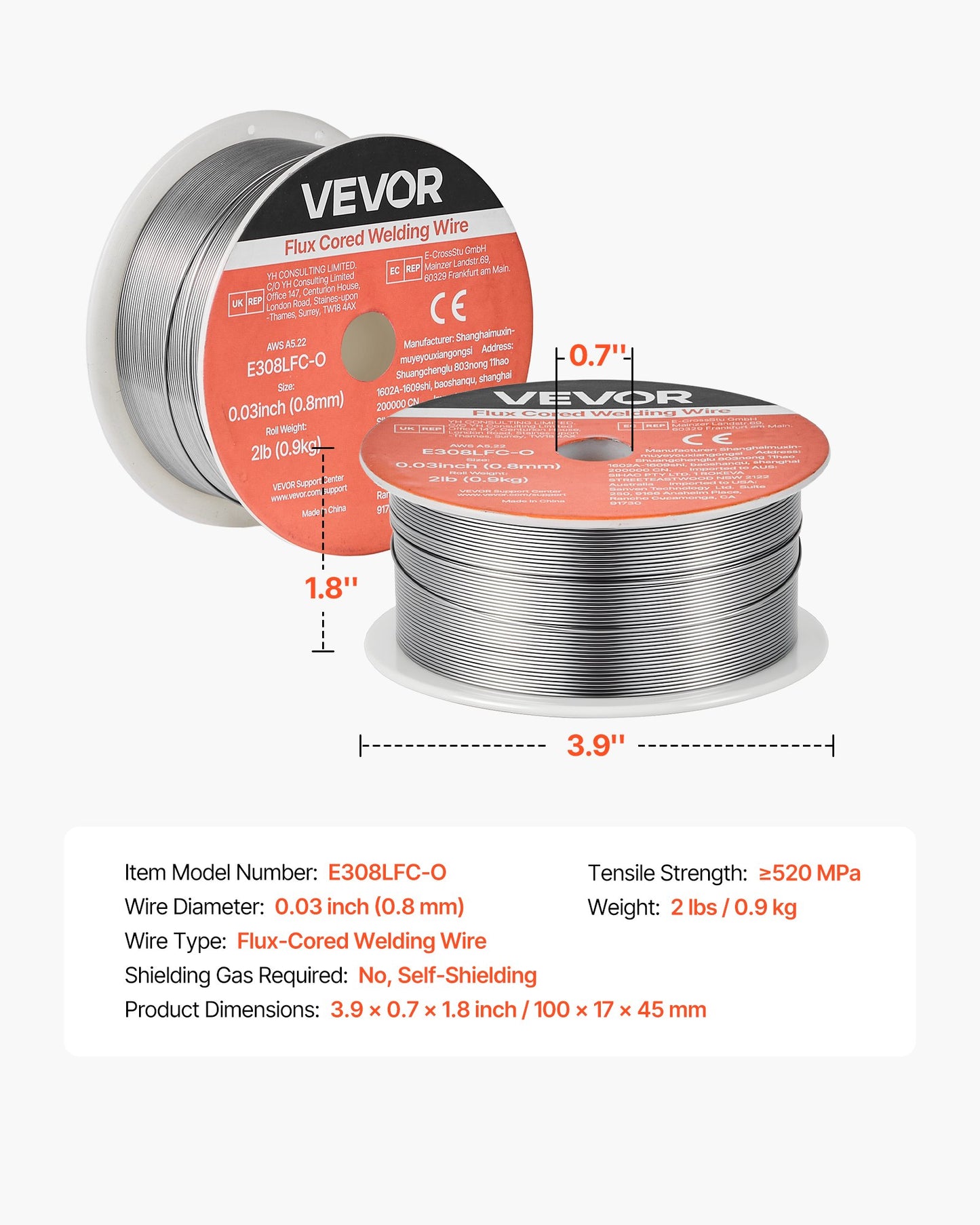 Flux Core MIG Welding Wire 0.03-inch Gasless Stainless Steel 2 lbs - All-Position Arc Welding