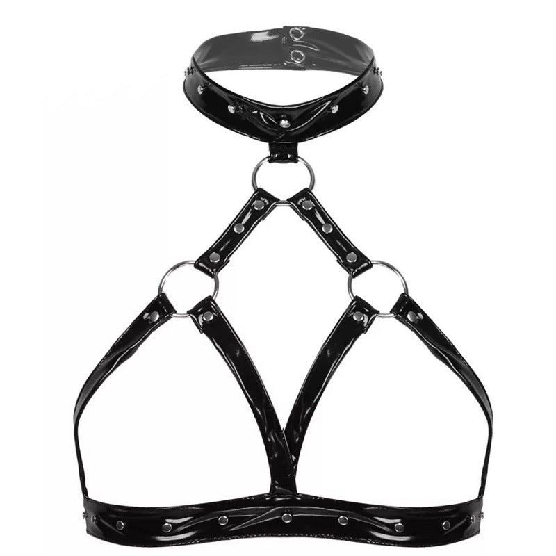 Bright PVC Patent Leather Halter Bra for Adult Wellness with Multiple Sizes