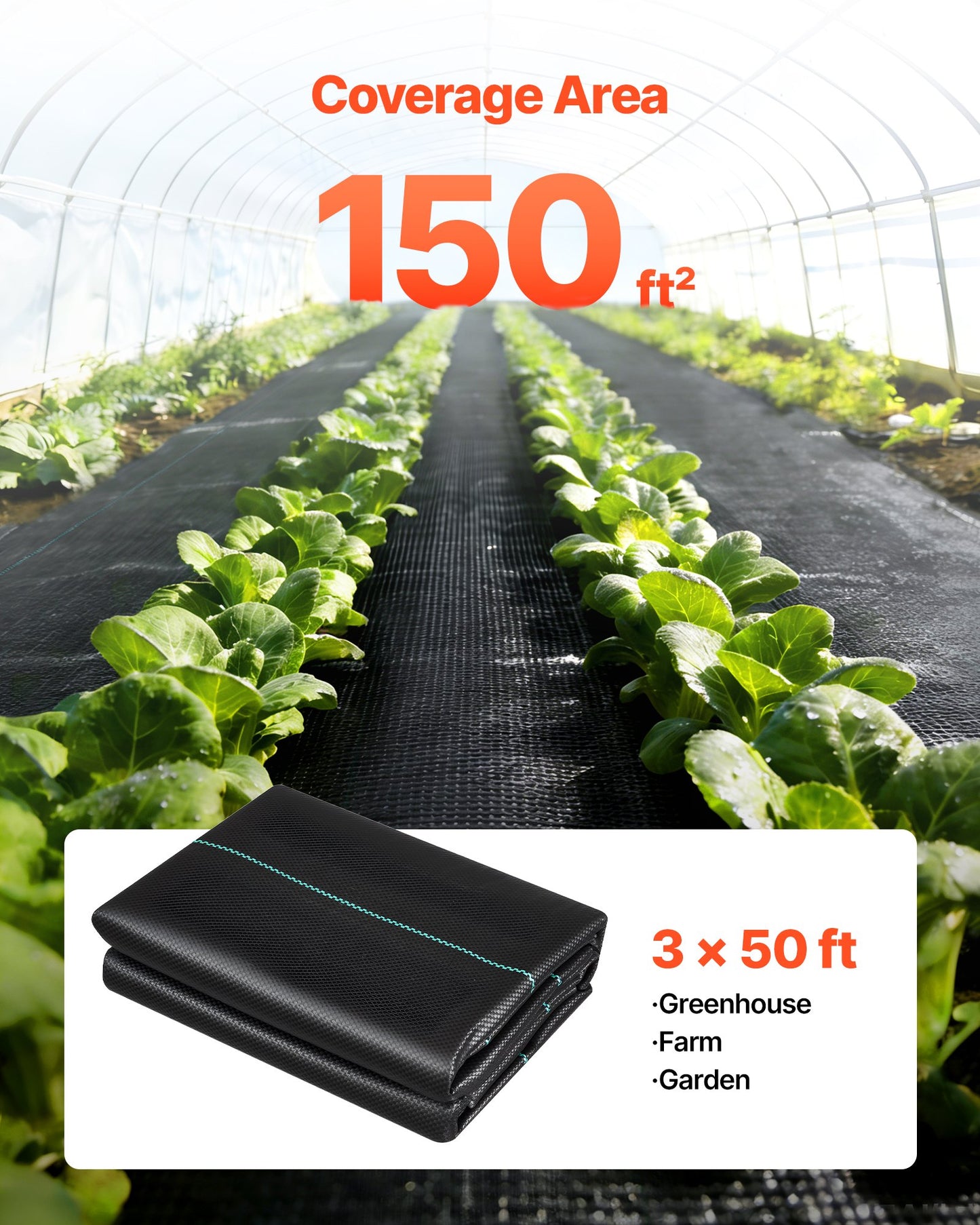 Heavy Duty Weed Barrier Fabric 3x50 ft Black Ground Cover for Gardens & Landscaping