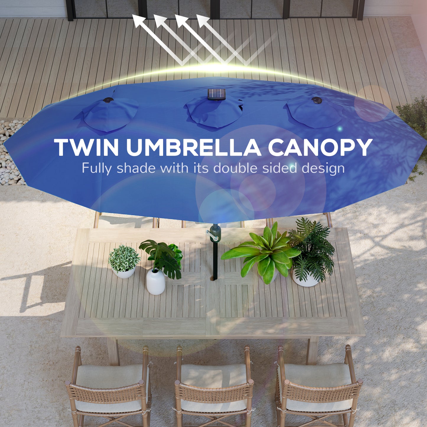 Double-Sided Patio Umbrella with Solar Lights - Navy Blue