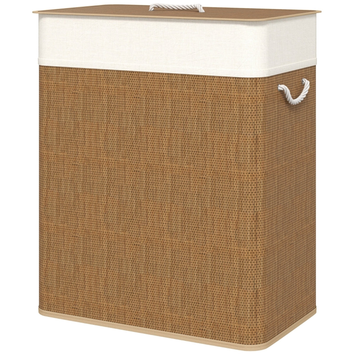 Double Laundry Basket With Lid, 26.4 Gallon Bamboo Hamper Rope