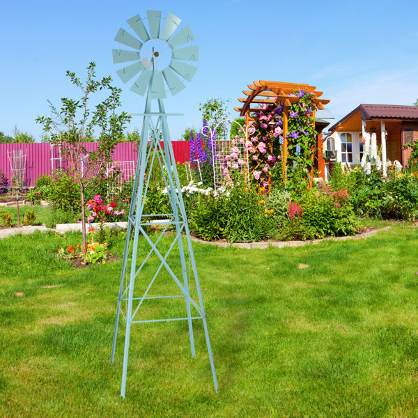 8ft Garden Windmill Wind Vane with Green Steel Construction
