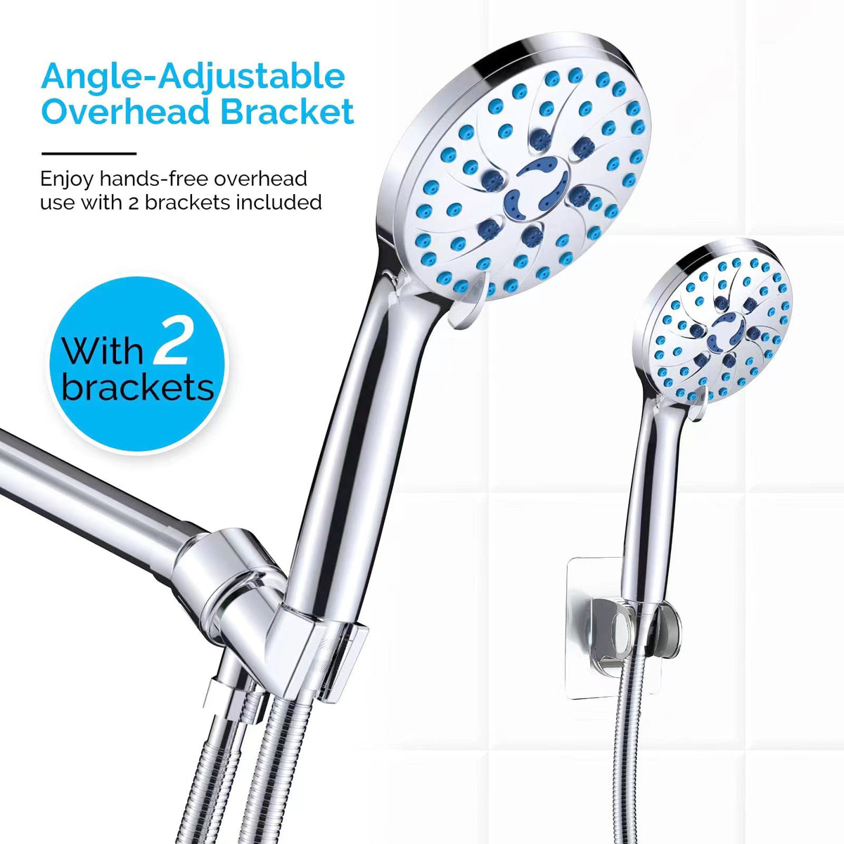 Multifunctional Shower Head with Pressurized Nozzle and Hose - Adjustable Spray Massage Rain