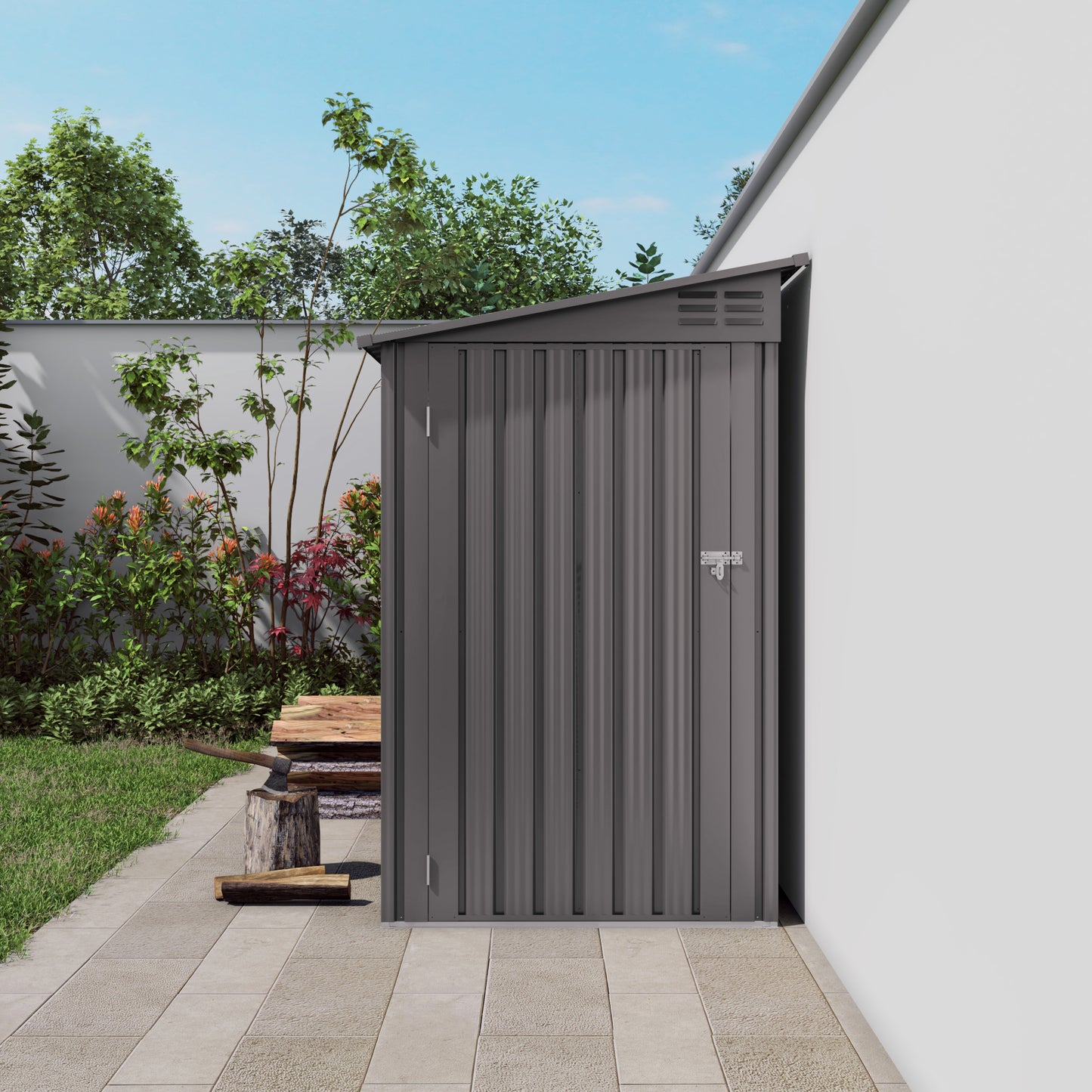 4x9 FT Lean To Shed With Windows, Metal Garden Tool House Sloping