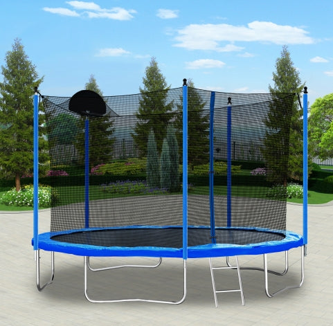 12FT Trampoline with Basketball Hoop - Blue, Outdoor Safety Net