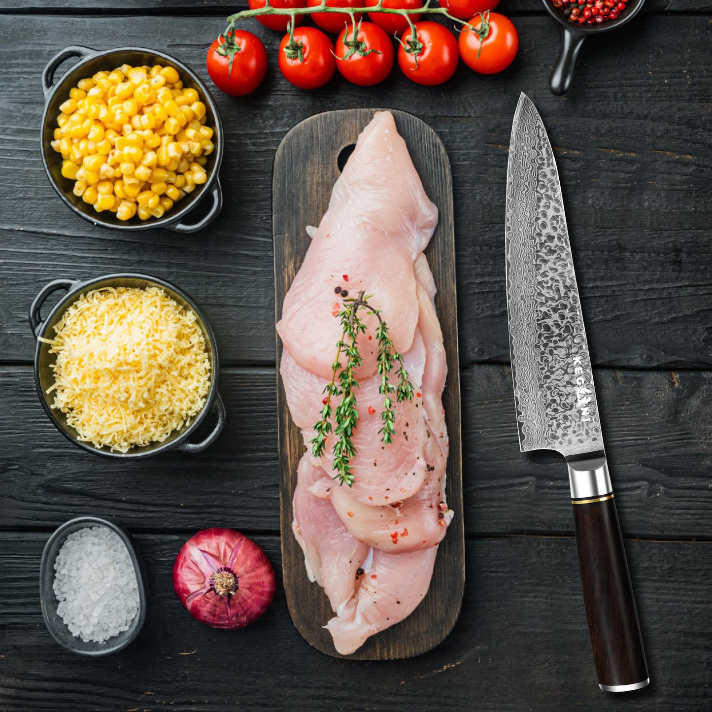 8-Inch Japanese Chef Knife - VG10 Damascus Steel with Pakkawood Handle