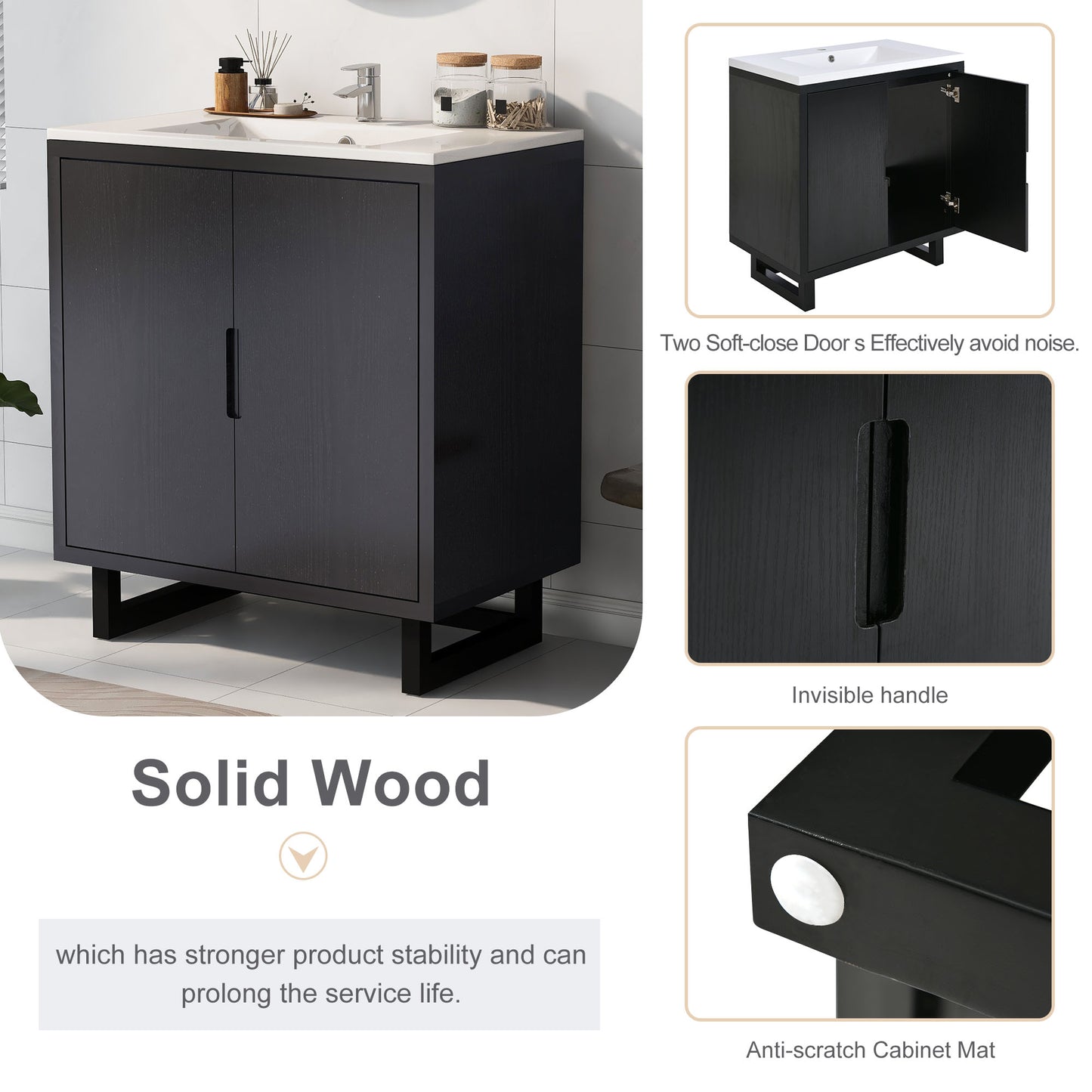 30" Bathroom Vanity Set with Sink and Storage Cabinet - Black