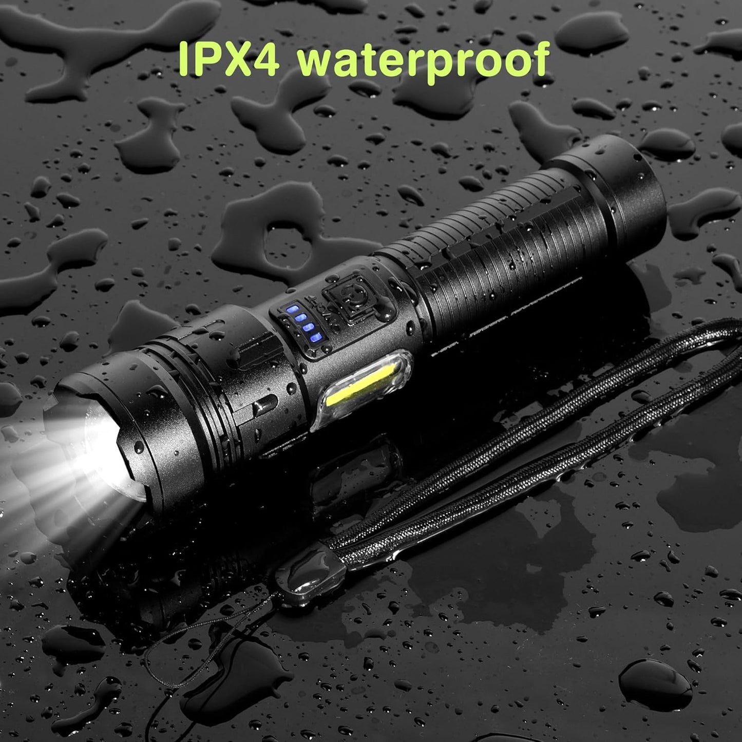 Rechargeable LED Flashlight 10,000 Lumens Waterproof USB Torch Black