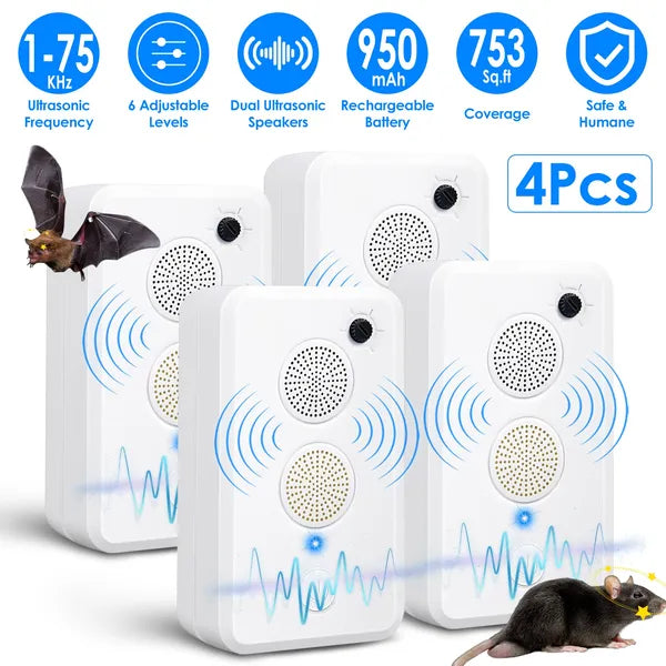 Rechargeable Ultrasonic Bat Repellent - 2 Pack Indoor/Outdoor