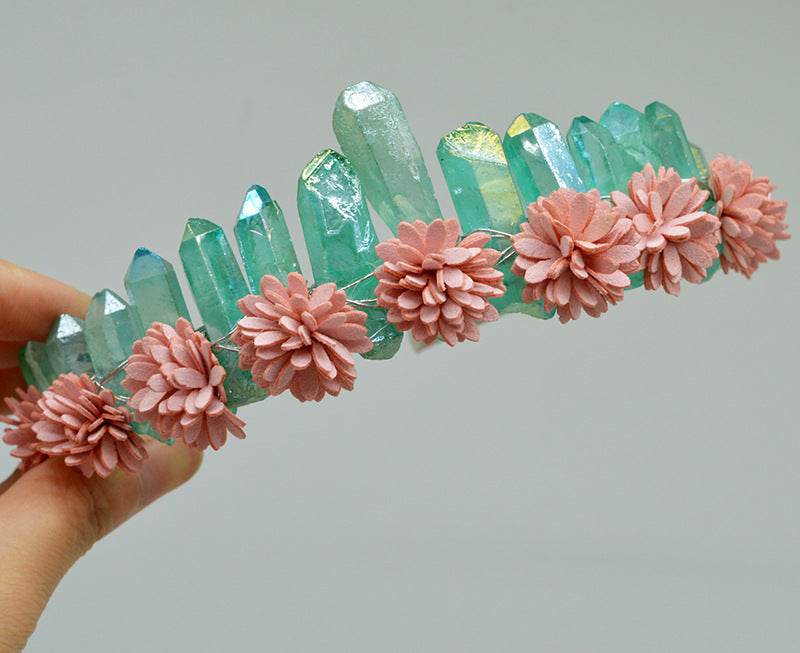 Natural Crystal Rainbow Headband with Flowers