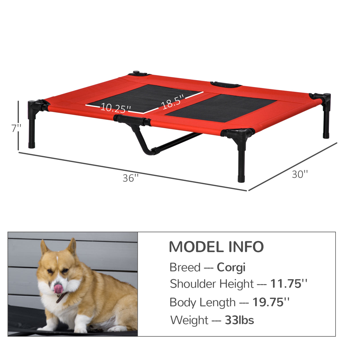 36x30 Elevated Cooling Dog Bed with Mesh Ventilation - Red