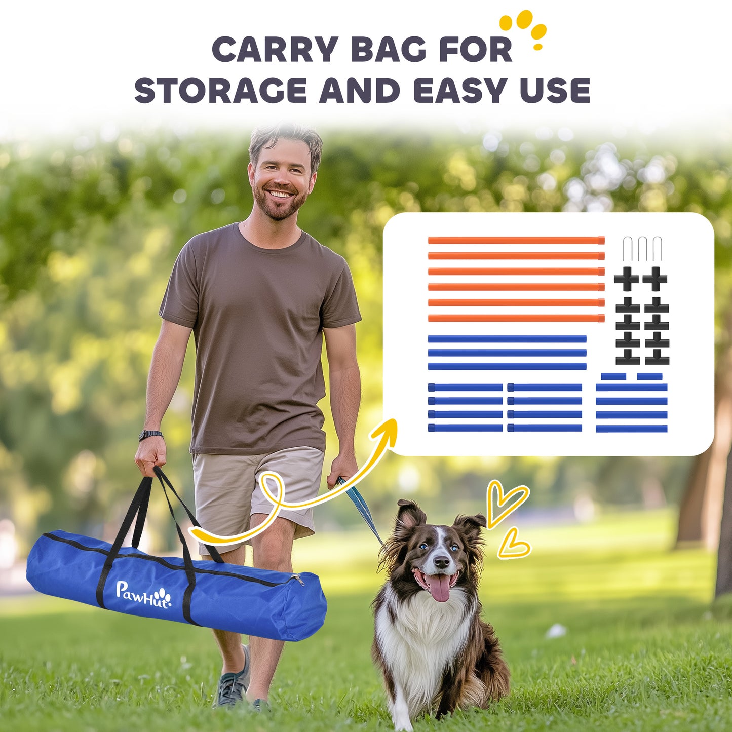 Dog Agility Training Poles - Adjustable, Portable Course Equipment with Carry Bag