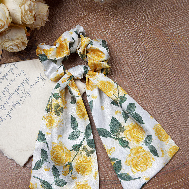 Yellow Rose Satin Hair Scrunchie