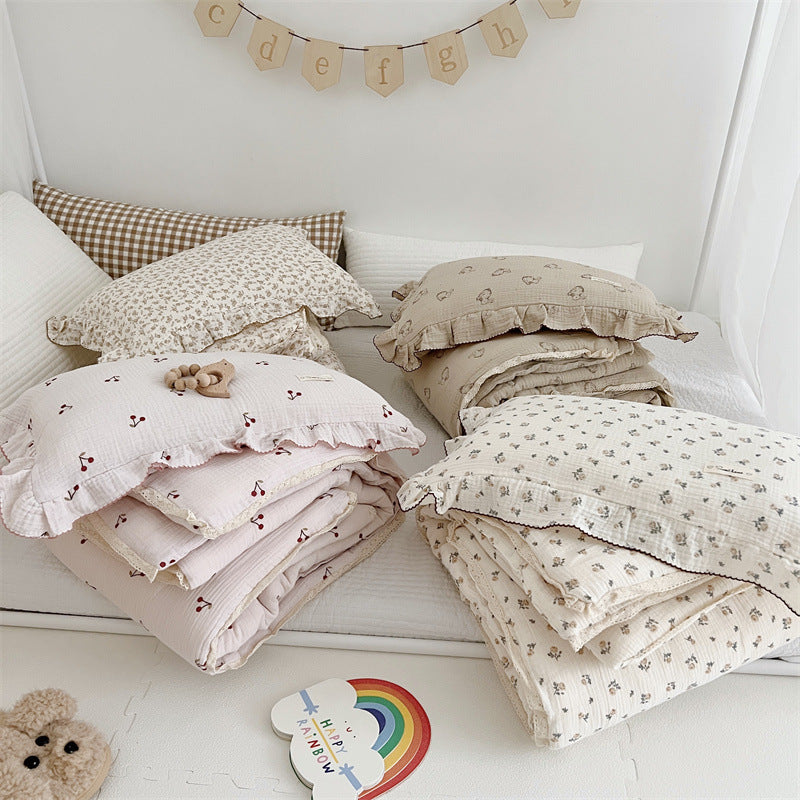 Sweet Floral Cotton Gauze Quilt Bedding Set with Pillowcase Options
