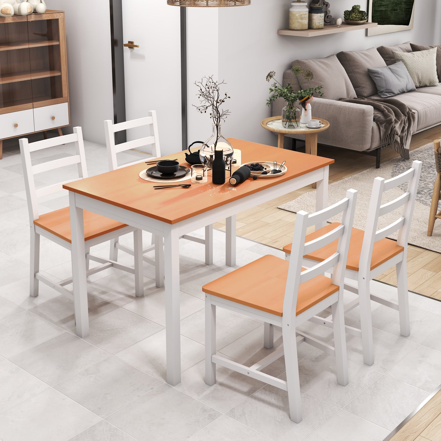 Dining Table Set for 4, 5 Piece Modern Kitchen and Chairs, Solid Wood