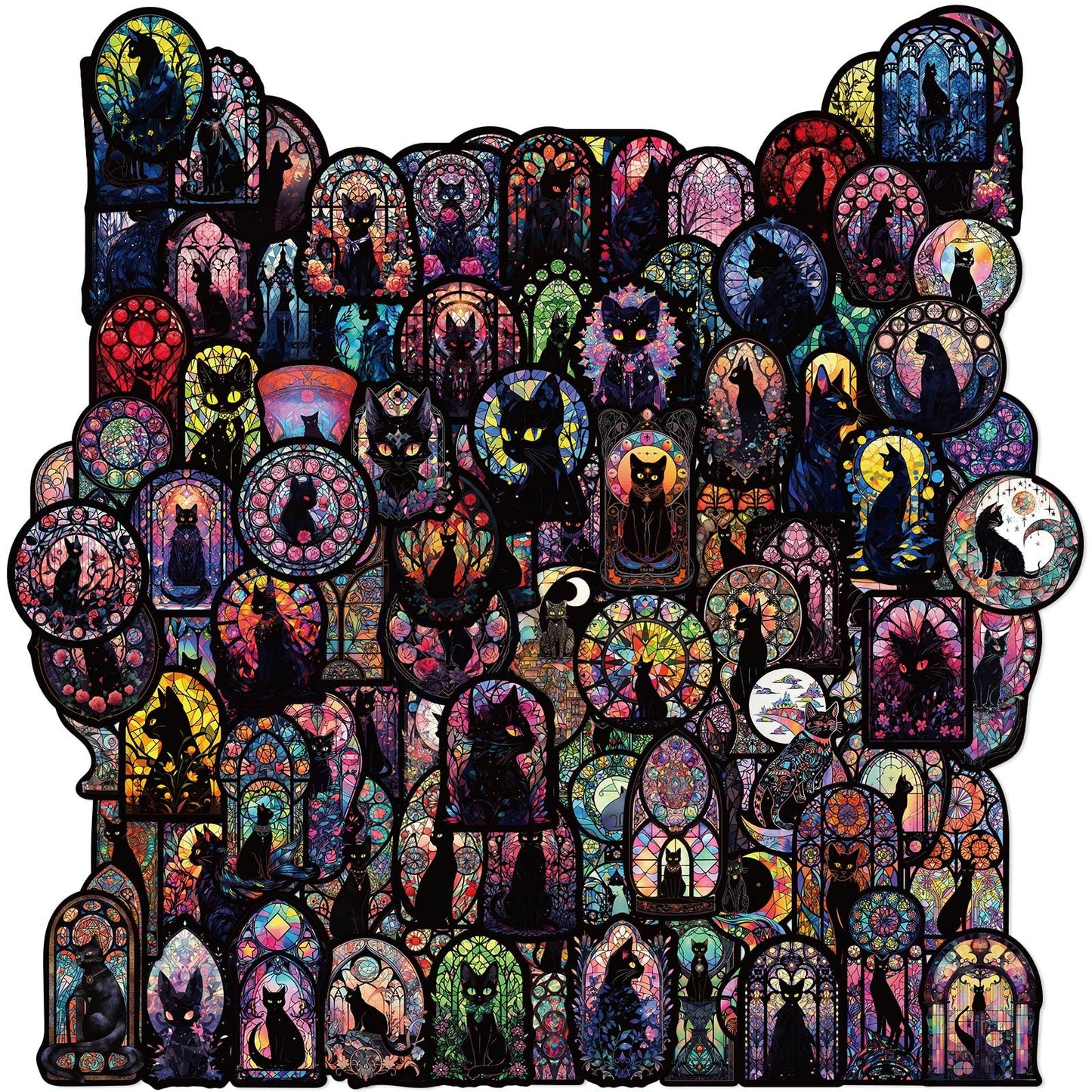 100 Pcs Gothic Black Cat Stickers - Durable Vinyl Decals