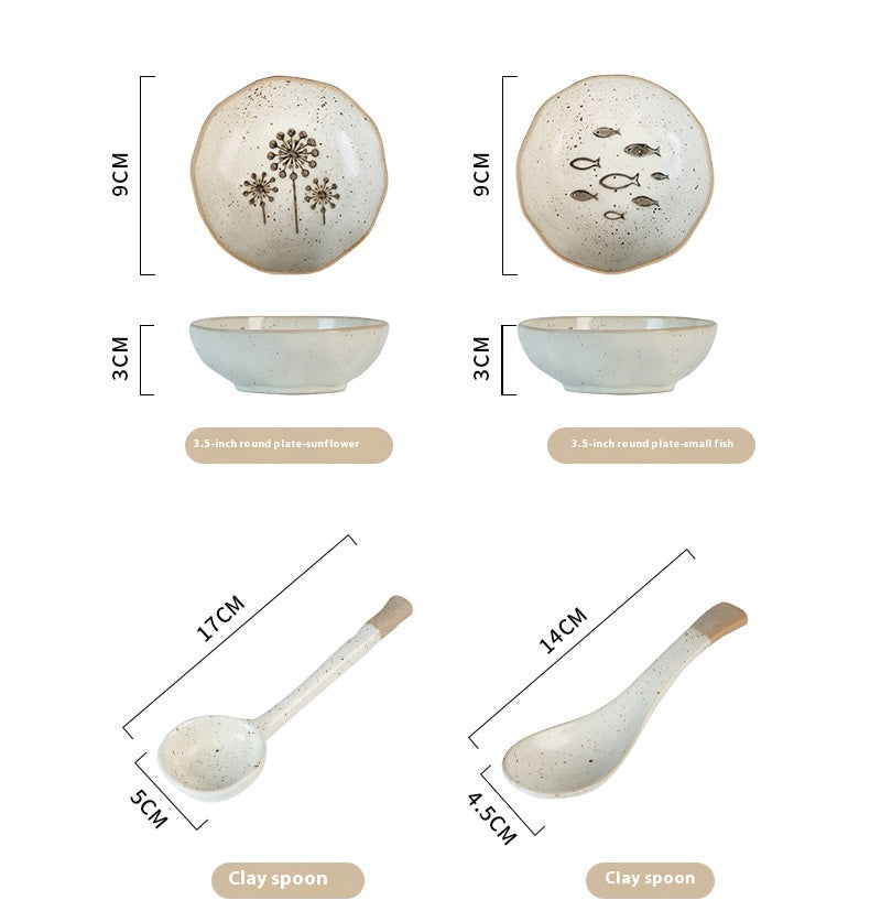 Japanese Ceramic Saucer for Condiments - Household Dish Small Fish & Sunflower Variants