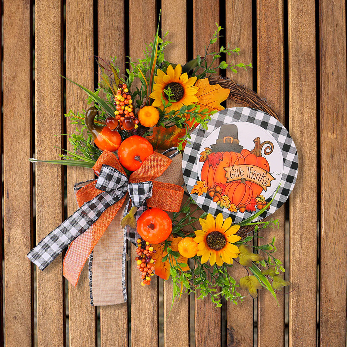 Thanksgiving Pumpkin Wooden Wreath Sign Pastoral Decor - Model A3-3