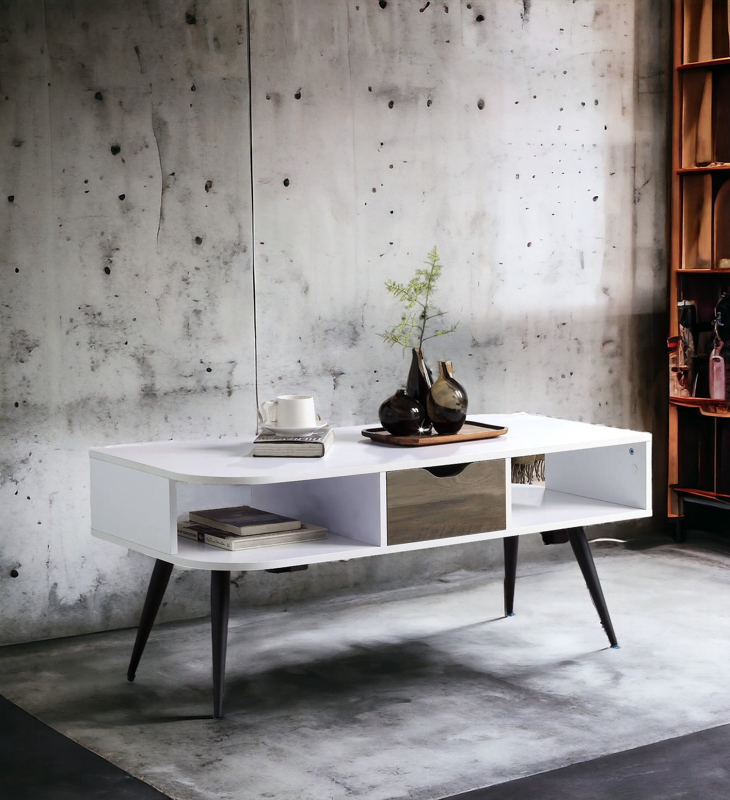 Halima Coffee Table - White & Black Finish with Storage