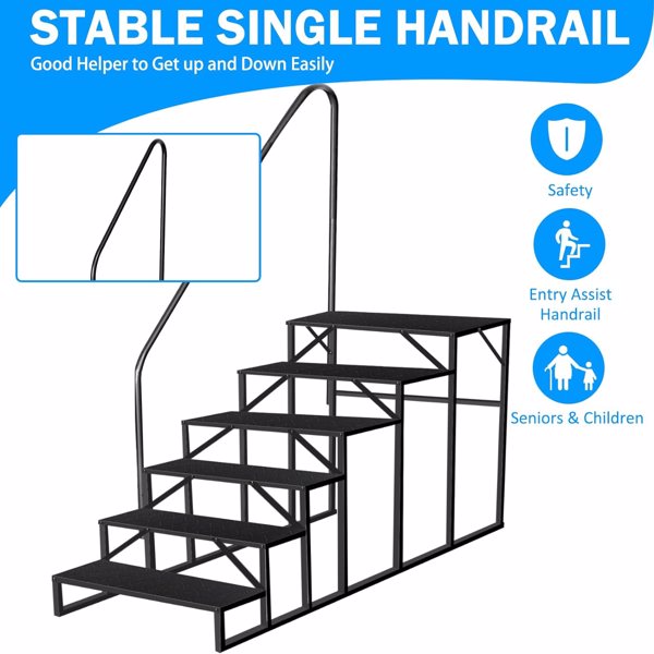 6-Step RV Ladder with Handrail - Anti-Slip, 660 lbs Capacity