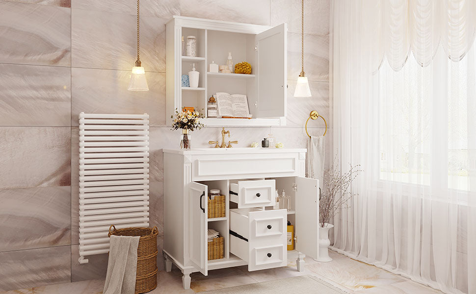 36'' Modern Bathroom Vanity with Sink & Mirror Cabinet - White