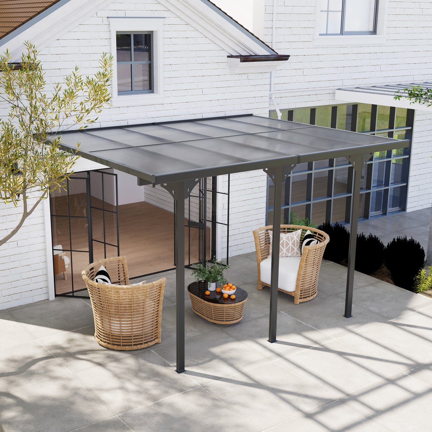 Aluminum Hardtop Gazebo with UV-Blocking Polycarbonate Roof - Gray