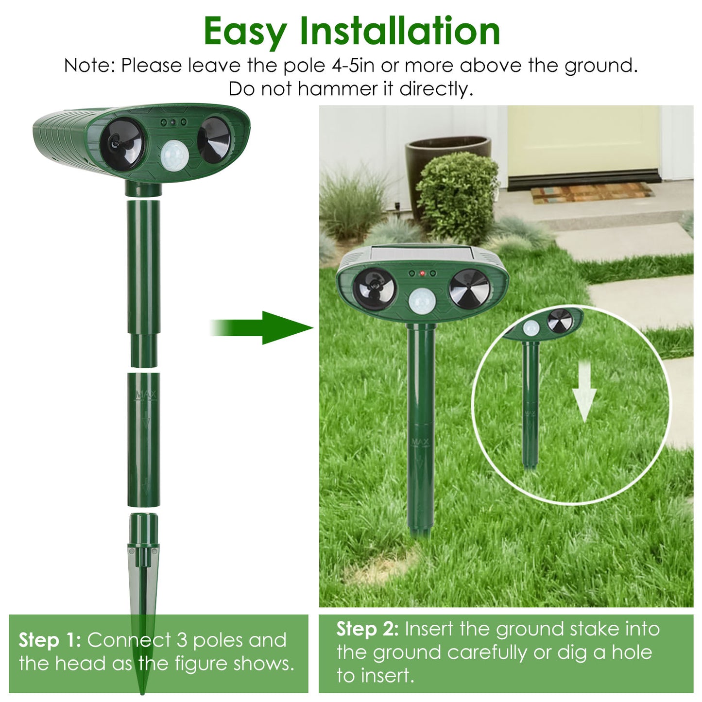 Solar Ultrasonic Animal Repeller with PIR Motion Sensor - Waterproof