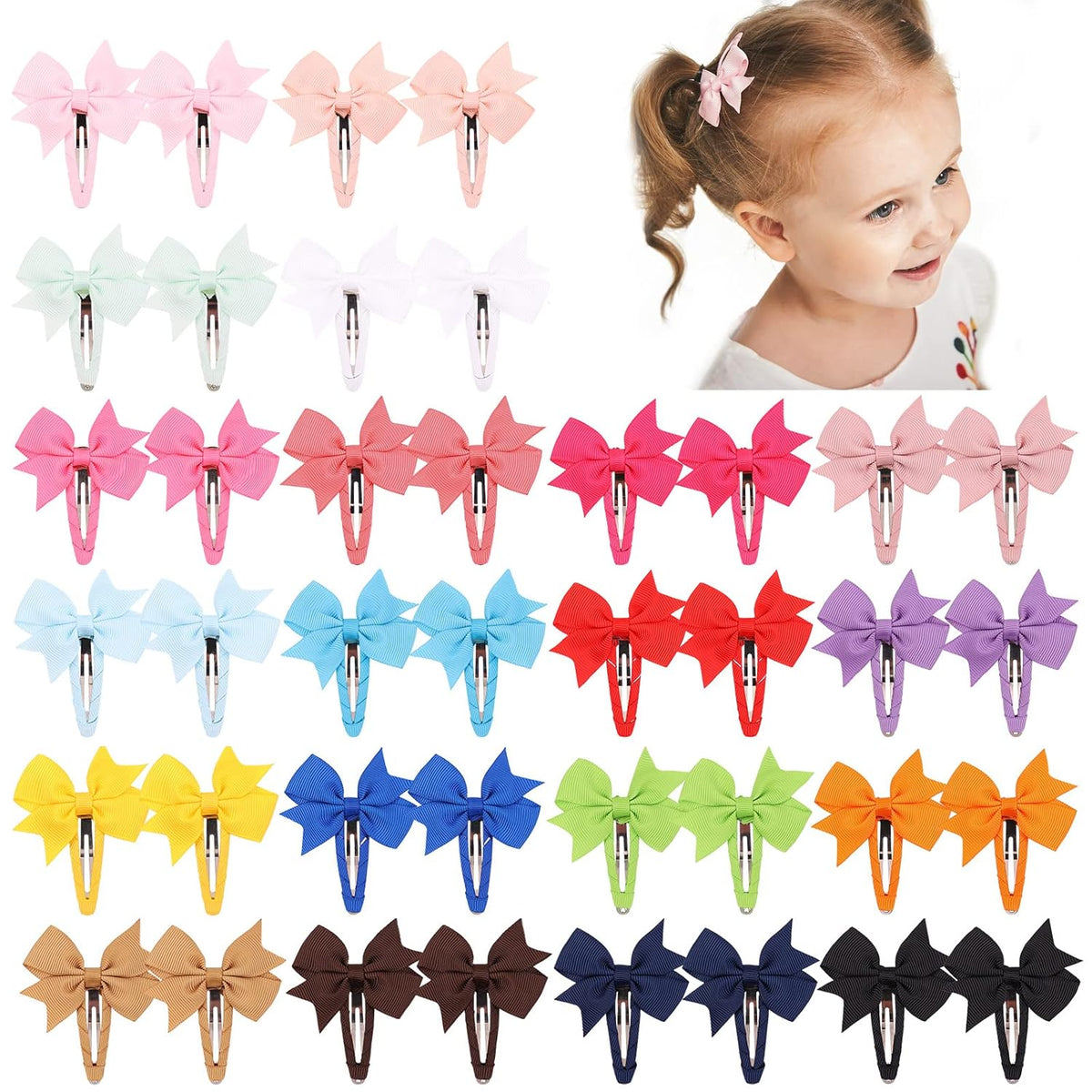 40Pc Baby Hair Bow Clips - Grosgrain Ribbon Snap Barrettes