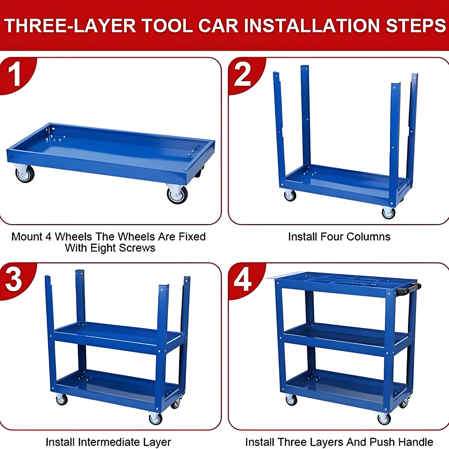 Heavy Duty Steel Rolling Tool Cart with Lockable Wheels - Workshop & Garage Organizer