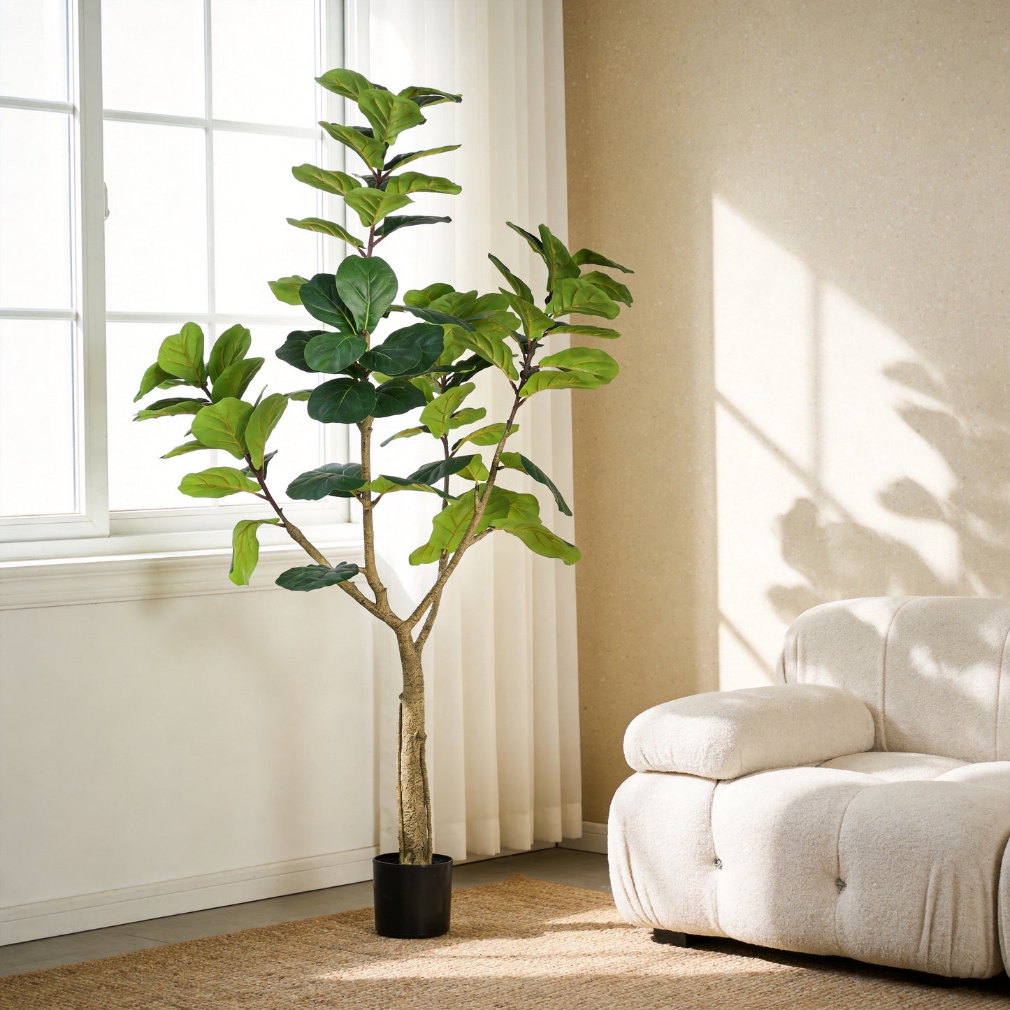6FT Artificial Fiddle Leaf Fig Tree in Black Pot - Realistic Faux Plant