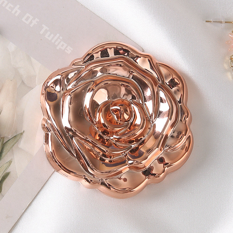 Portable Folding Mirror with Electroplated Rose Design for Beauty & Home