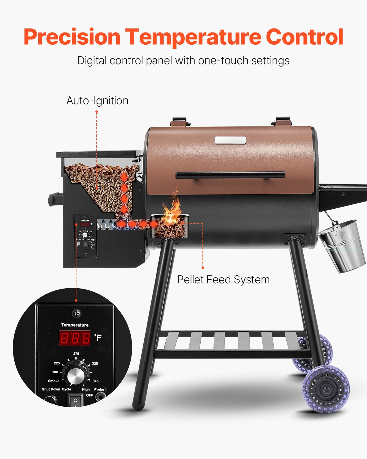 Electric Wood Pellet Grill Smoker with 456 Sq in Cooking Area - Outdoor BBQ