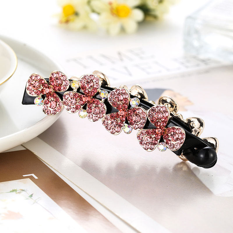 Women's Flower Diamond Banana Clip Hair Accessory All-Match Ponytail Holder